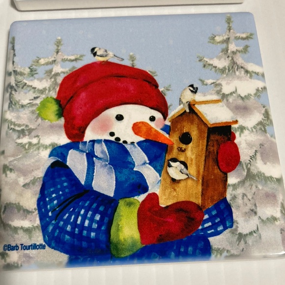 Joyful Snow Friends Christmas Holiday Drink Coasters Cork Bottoms 3.5" x 3.5" - Picture 2 of 12